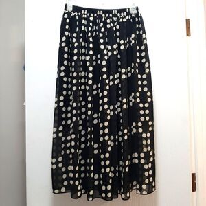 Polkadot Sheer Lined Black Elastic Waist band Maxi Skirt Medium